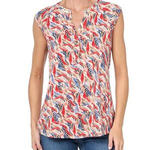 NIC+ZOE Coral Waves Live in Tank Sleeveless Pleated V-Neck Top Blouse MEDIUM EUC